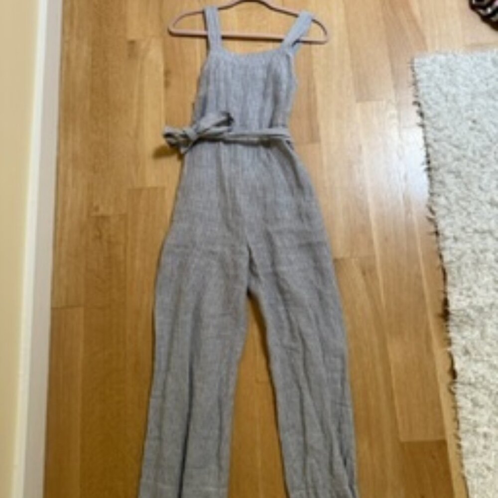 Everlane White/Grey Linen Cropped Jumpsuit - Size 00